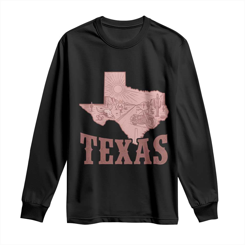 Texas Route Highway 66 Biker Long Sleeve Shirt Vintage Biker Road Trip TS12 Black Print Your Wear