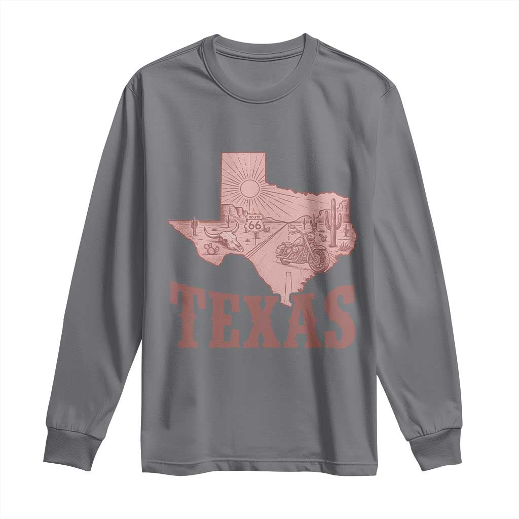 Texas Route Highway 66 Biker Long Sleeve Shirt Vintage Biker Road Trip TS12 Charcoal Print Your Wear
