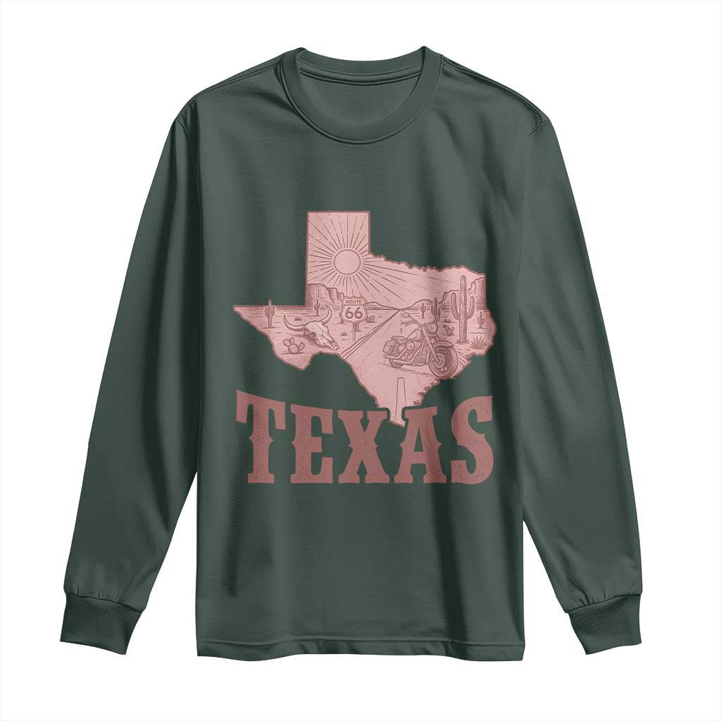 Texas Route Highway 66 Biker Long Sleeve Shirt Vintage Biker Road Trip TS12 Dark Forest Green Print Your Wear