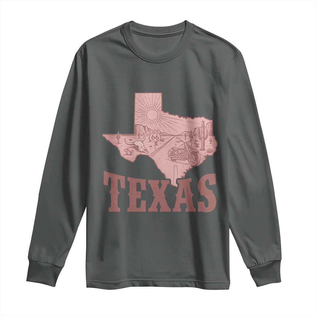 Texas Route Highway 66 Biker Long Sleeve Shirt Vintage Biker Road Trip TS12 Dark Heather Print Your Wear