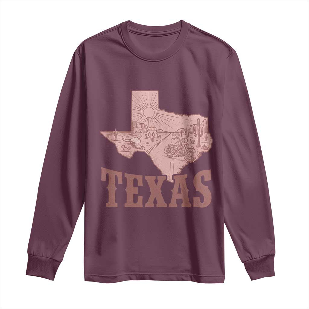 Texas Route Highway 66 Biker Long Sleeve Shirt Vintage Biker Road Trip TS12 Maroon Print Your Wear