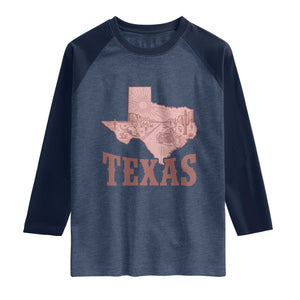 Texas Route Highway 66 Biker Raglan Shirt Vintage Biker Road Trip TS12 Heather Denim Navy Print Your Wear