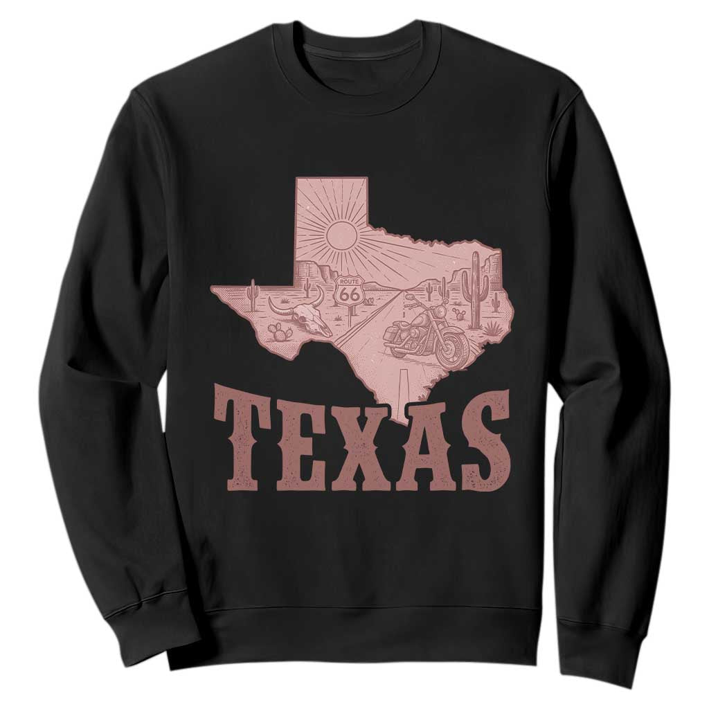 Texas Route Highway 66 Biker Sweatshirt Vintage Biker Road Trip TS12 Black Print Your Wear