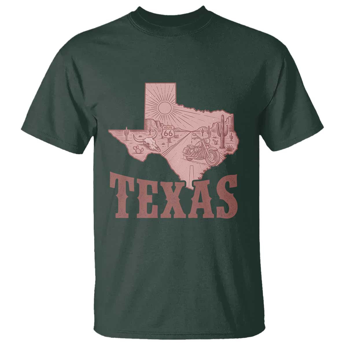 Texas Route Highway 66 Biker T Shirt Vintage Biker Road Trip TS12 Dark Forest Green Print Your Wear