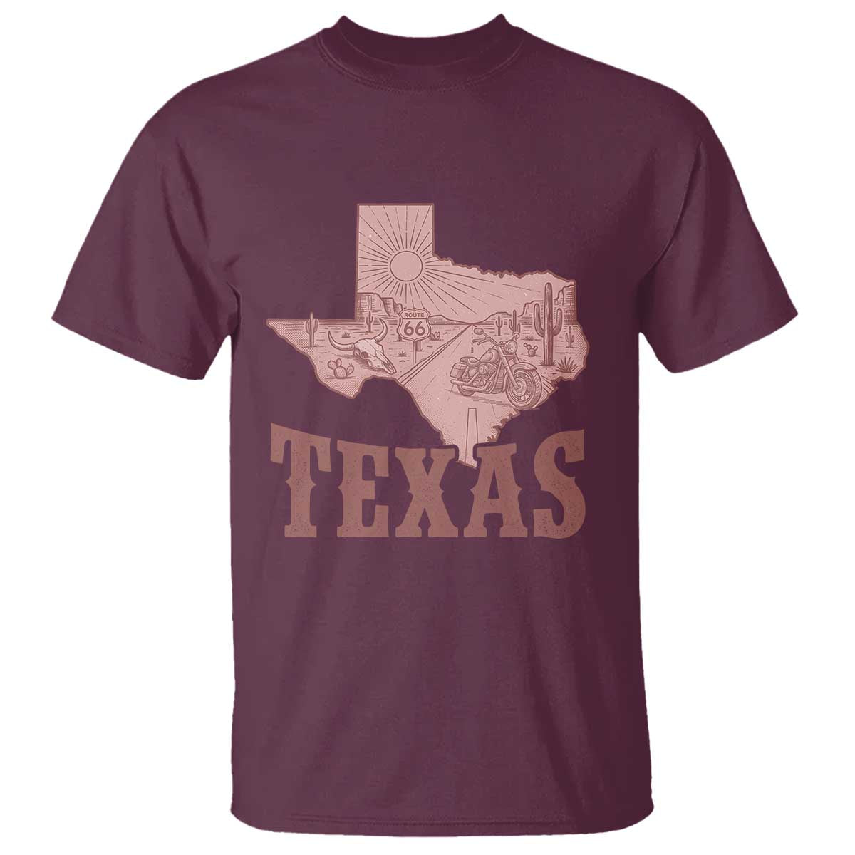 Texas Route Highway 66 Biker T Shirt Vintage Biker Road Trip TS12 Maroon Print Your Wear