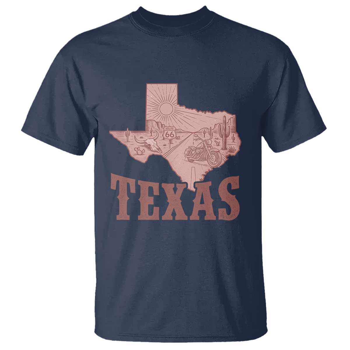 Texas Route Highway 66 Biker T Shirt Vintage Biker Road Trip TS12 Navy Print Your Wear
