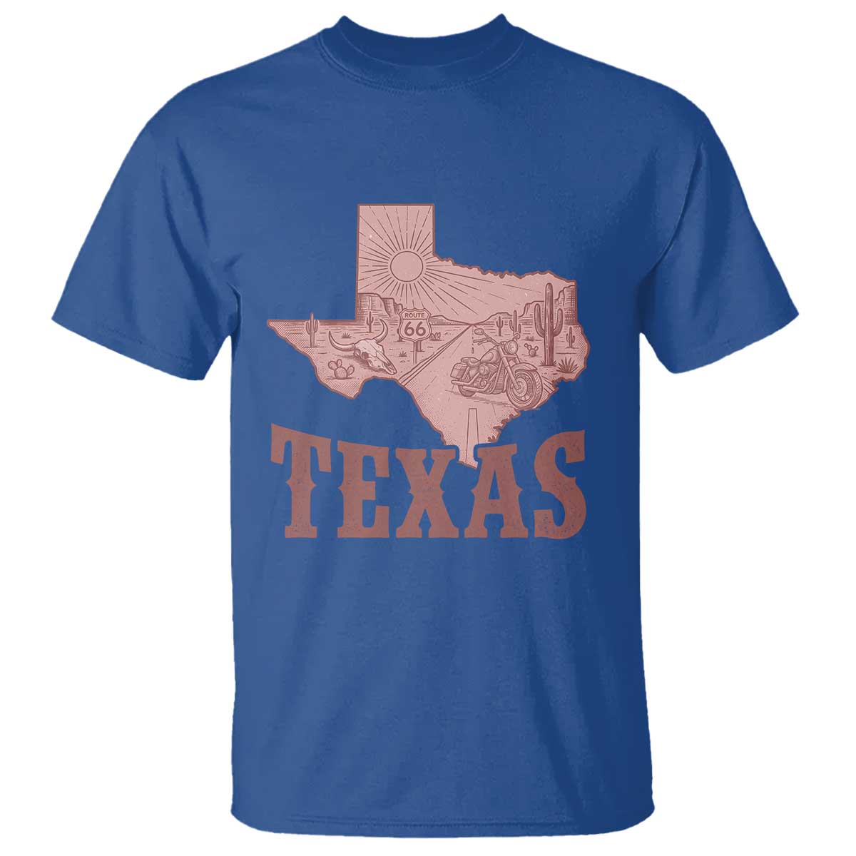 Texas Route Highway 66 Biker T Shirt Vintage Biker Road Trip TS12 Royal Blue Print Your Wear