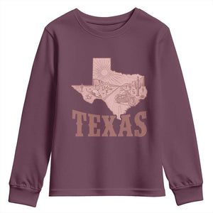 Texas Route Highway 66 Biker Youth Sweatshirt Vintage Biker Road Trip TS12 Maroon Print Your Wear