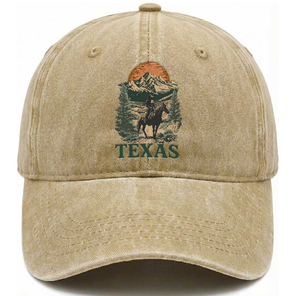 Texas Western Cowboy Life Washed Cotton Baseball Cap Vintage Horse Riding Graphic TS12 Print Your Wear