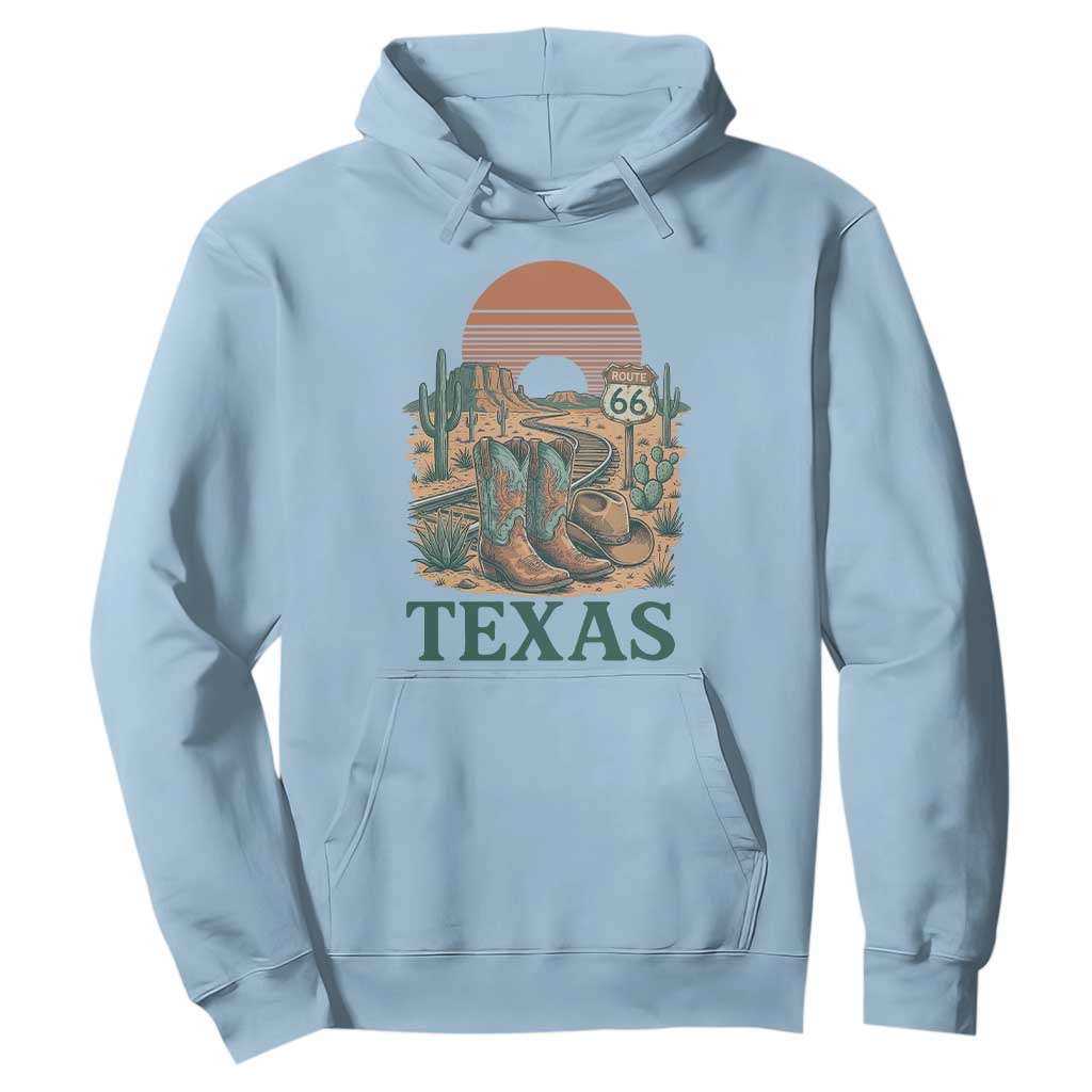Vintage Route Highway 66 Texas Hoodie Amarillo Road Trip Adventure TS12 Light Blue Print Your Wear