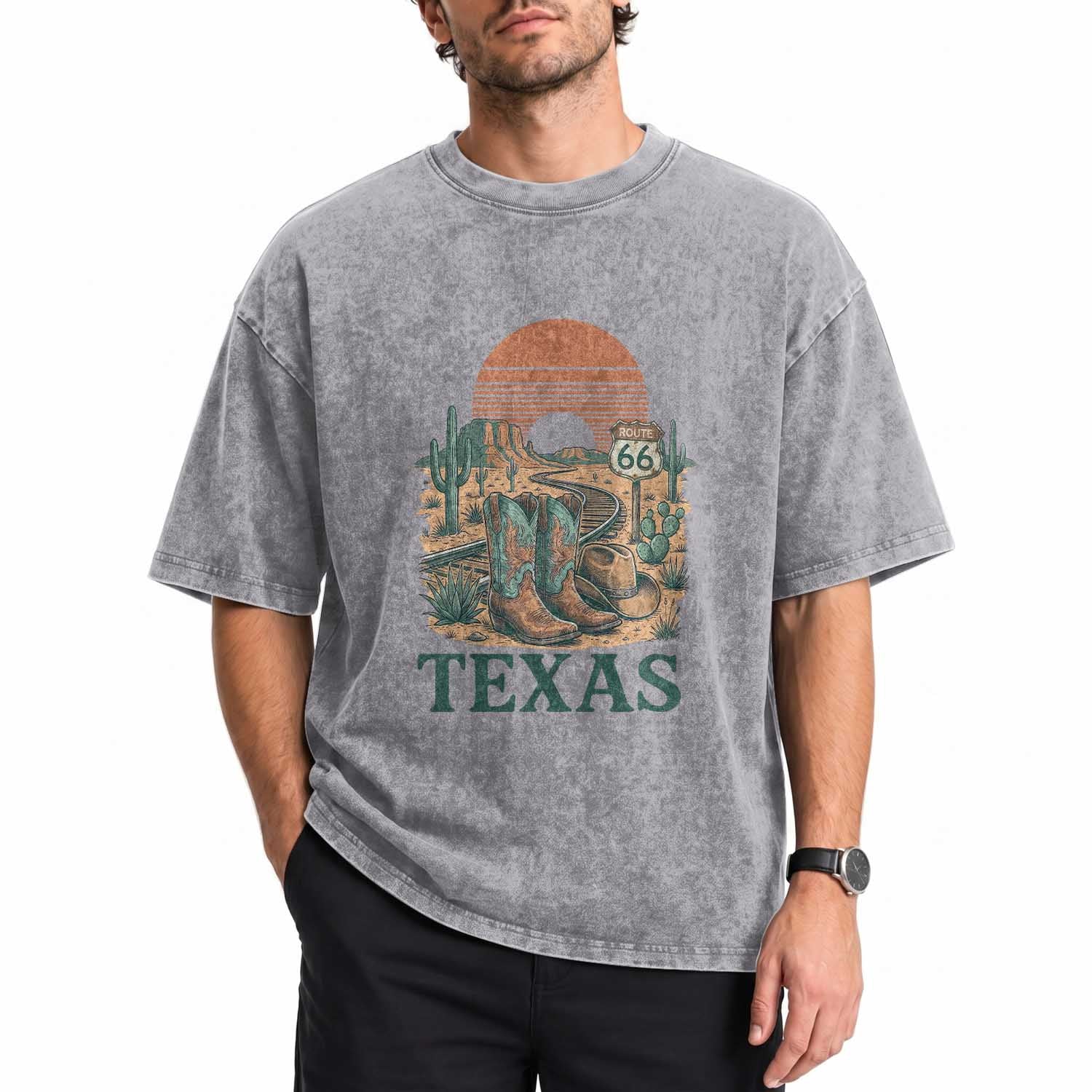 Vintage Route Highway 66 Texas Washed Cotton T-Shirt Amarillo Road Trip Adventure