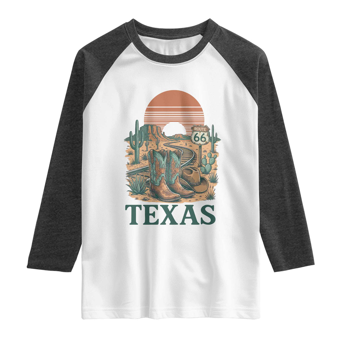 Vintage Route Highway 66 Texas Raglan Shirt Amarillo Road Trip Adventure TS12 White Heather Charcoal Print Your Wear