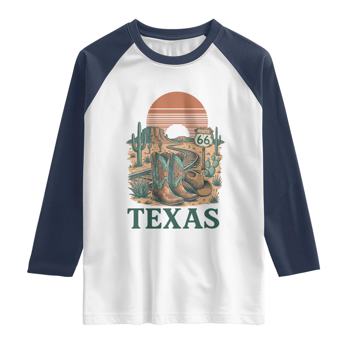 Vintage Route Highway 66 Texas Raglan Shirt Amarillo Road Trip Adventure TS12 White Navy Print Your Wear