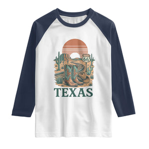Vintage Route Highway 66 Texas Raglan Shirt Amarillo Road Trip Adventure TS12 White Navy Print Your Wear