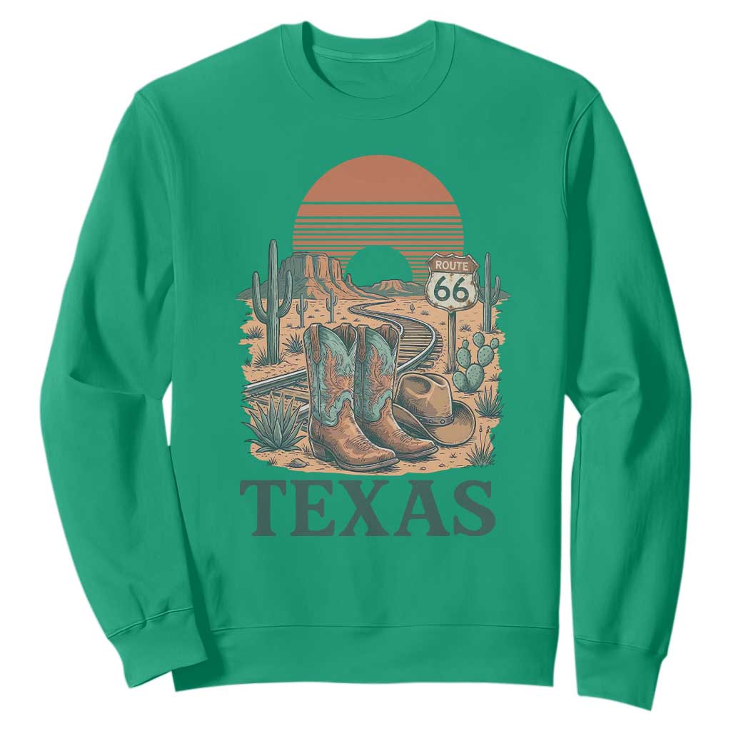 Vintage Route Highway 66 Texas Sweatshirt Amarillo Road Trip Adventure TS12 Irish Green Print Your Wear