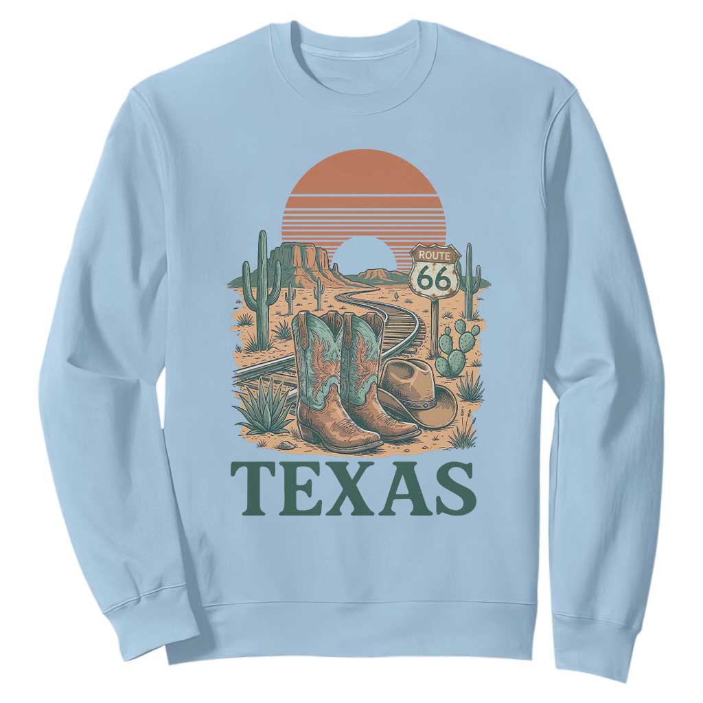 Vintage Route Highway 66 Texas Sweatshirt Amarillo Road Trip Adventure TS12 Light Blue Print Your Wear