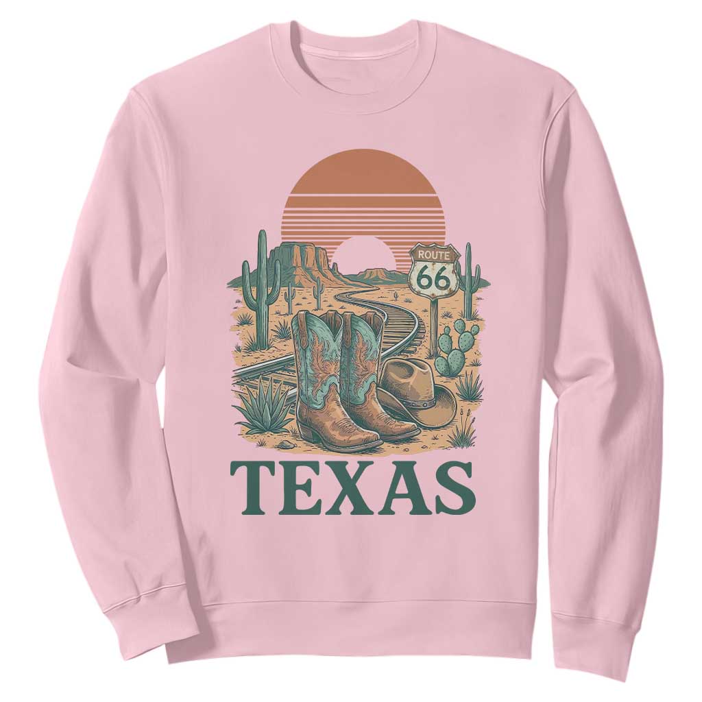 Vintage Route Highway 66 Texas Sweatshirt Amarillo Road Trip Adventure TS12 Light Pink Print Your Wear