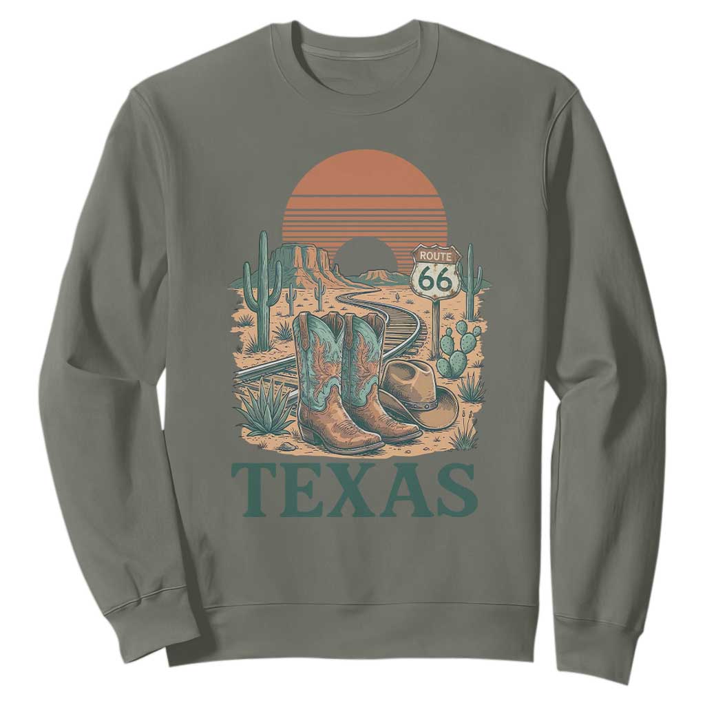 Vintage Route Highway 66 Texas Sweatshirt Amarillo Road Trip Adventure TS12 Military Green Print Your Wear