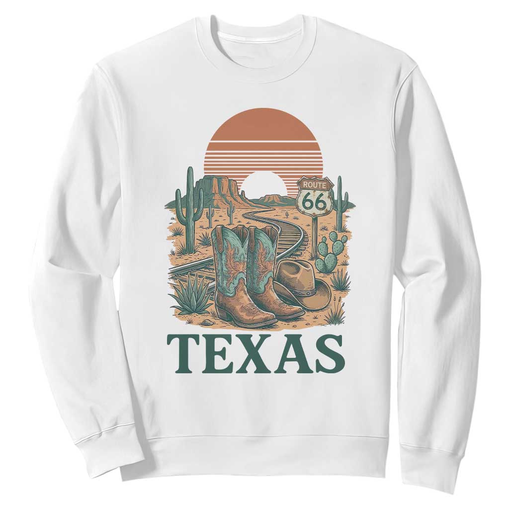 Vintage Route Highway 66 Texas Sweatshirt Amarillo Road Trip Adventure TS12 White Print Your Wear