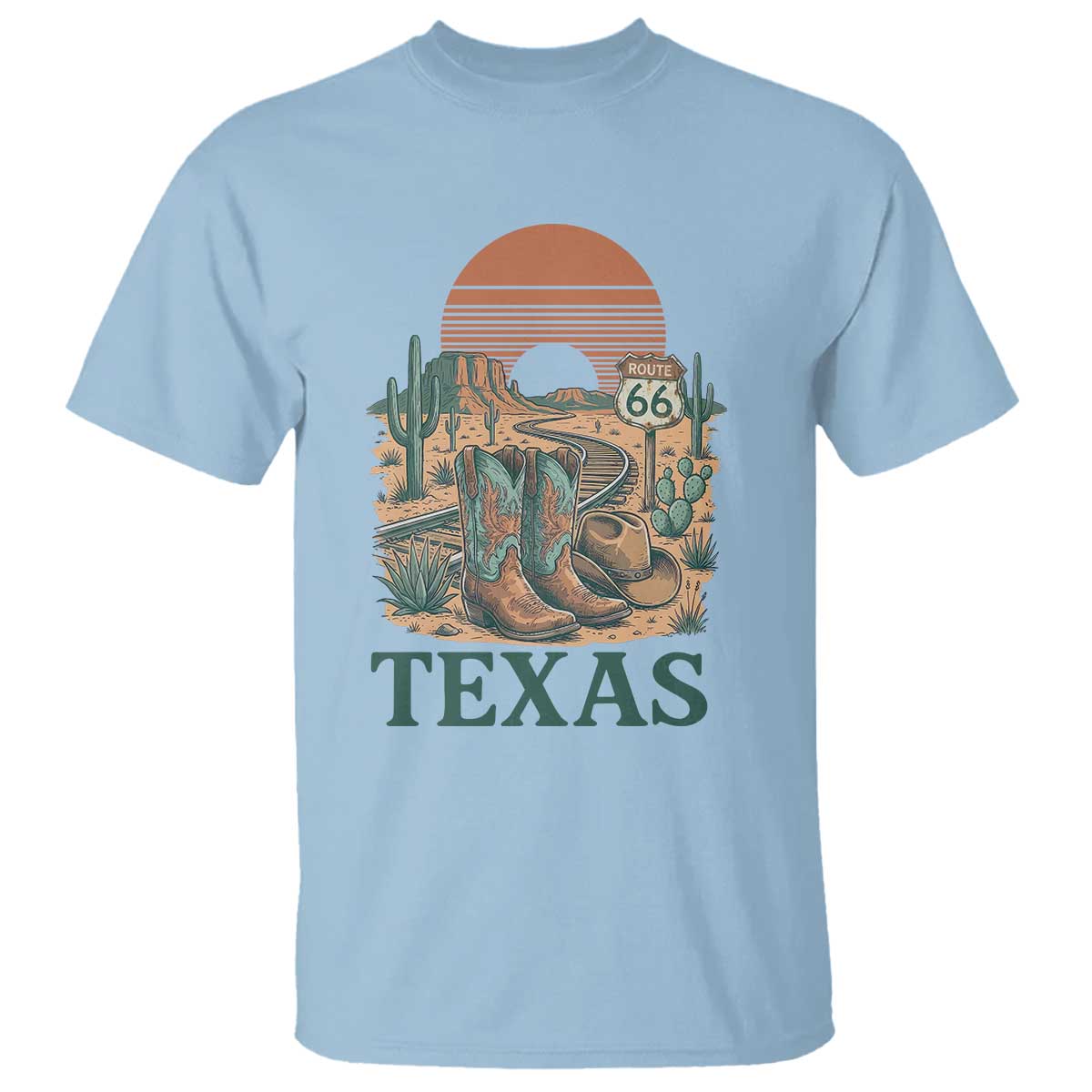 Vintage Route Highway 66 Texas T Shirt Amarillo Road Trip Adventure TS12 Light Blue Print Your Wear