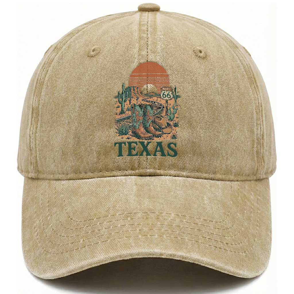 Vintage Route Highway 66 Texas Washed Cotton Baseball Cap Amarillo Road Trip Adventure TS12 Print Your Wear