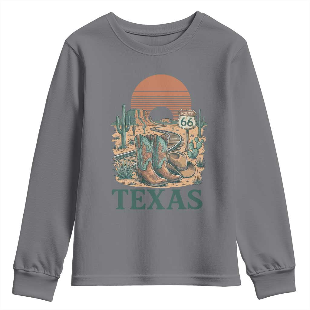 Vintage Route Highway 66 Texas Youth Sweatshirt Amarillo Road Trip Adventure TS12 Charcoal Print Your Wear