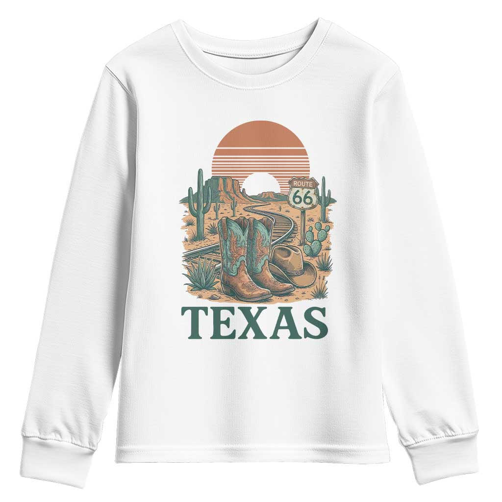 Vintage Route Highway 66 Texas Youth Sweatshirt Amarillo Road Trip Adventure TS12 White Print Your Wear