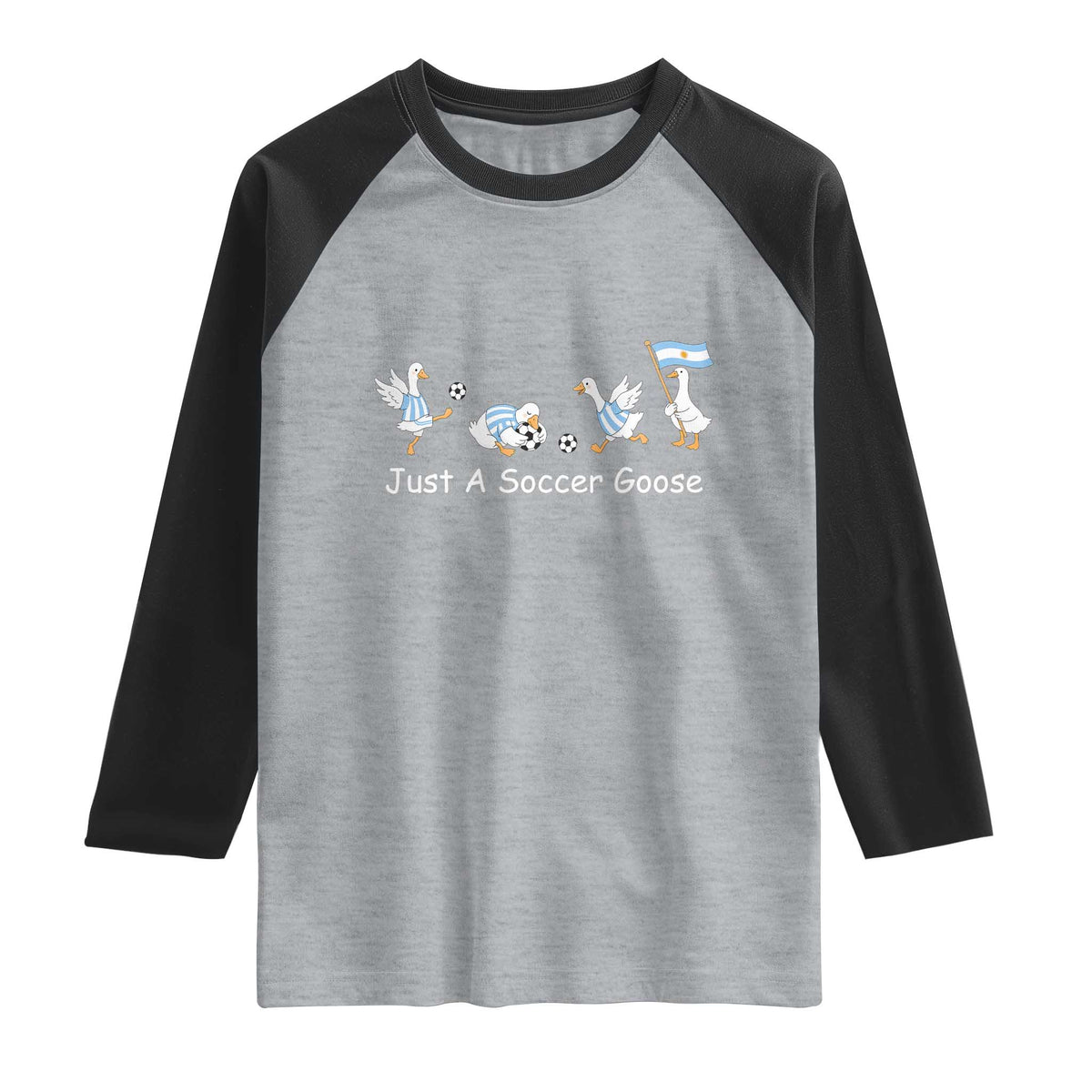 Funny Just A Soccer Goose Raglan Shirt Argentina Soccer Lover TS12 Heather Gray Black Print Your Wear