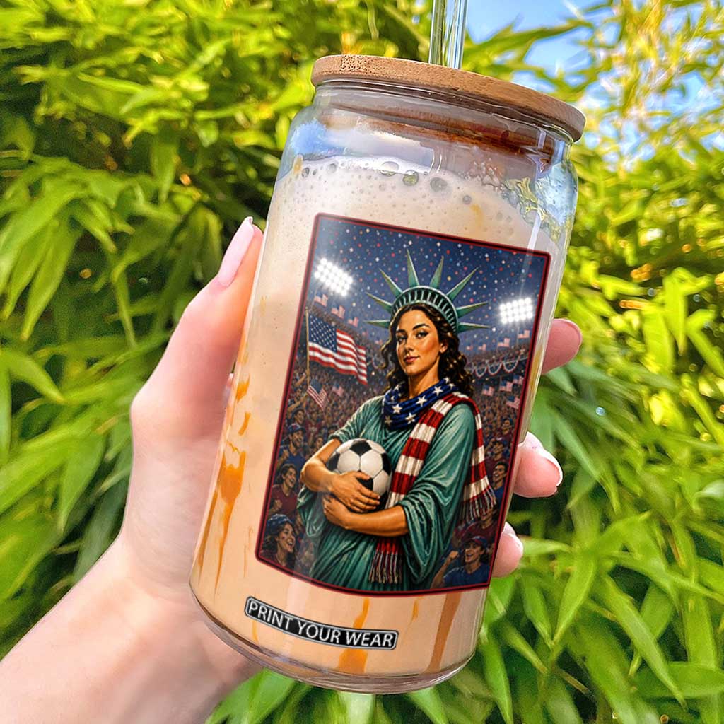 Funny Statue Of Liberty Soccer Gift Glass Can USA Football Pride TS12 Black Print Your Wear