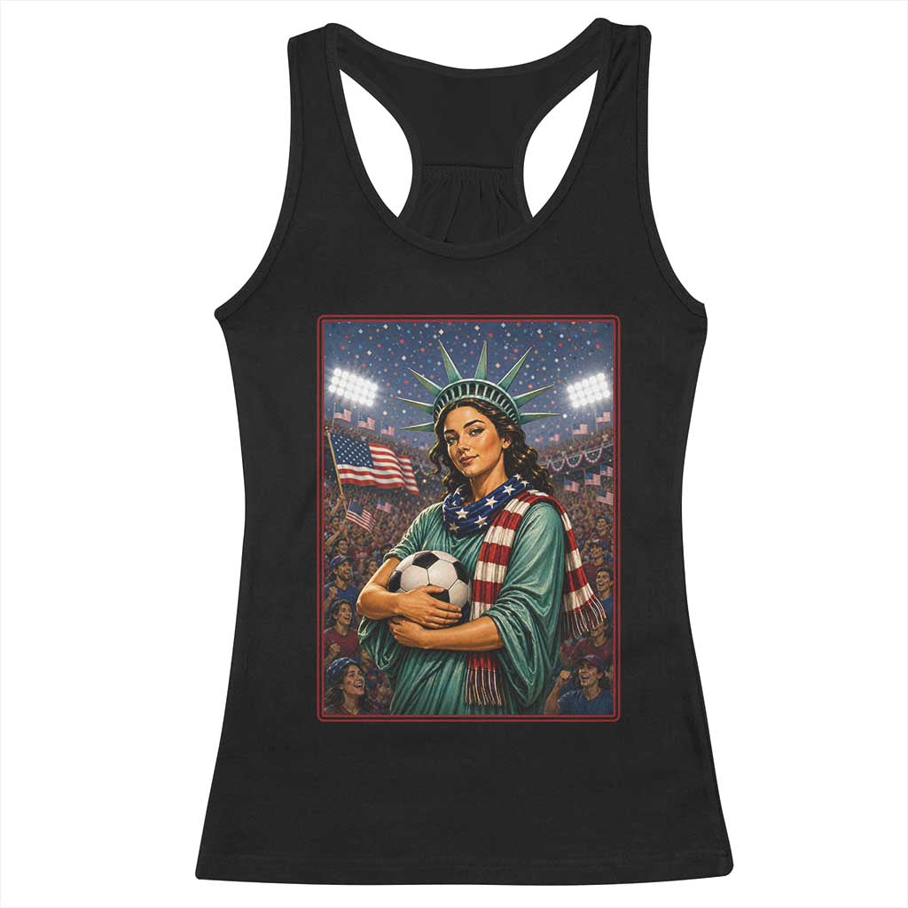 Funny Statue Of Liberty Soccer Gift Racerback Tank Top USA Football Pride TS12 Black Print Your Wear