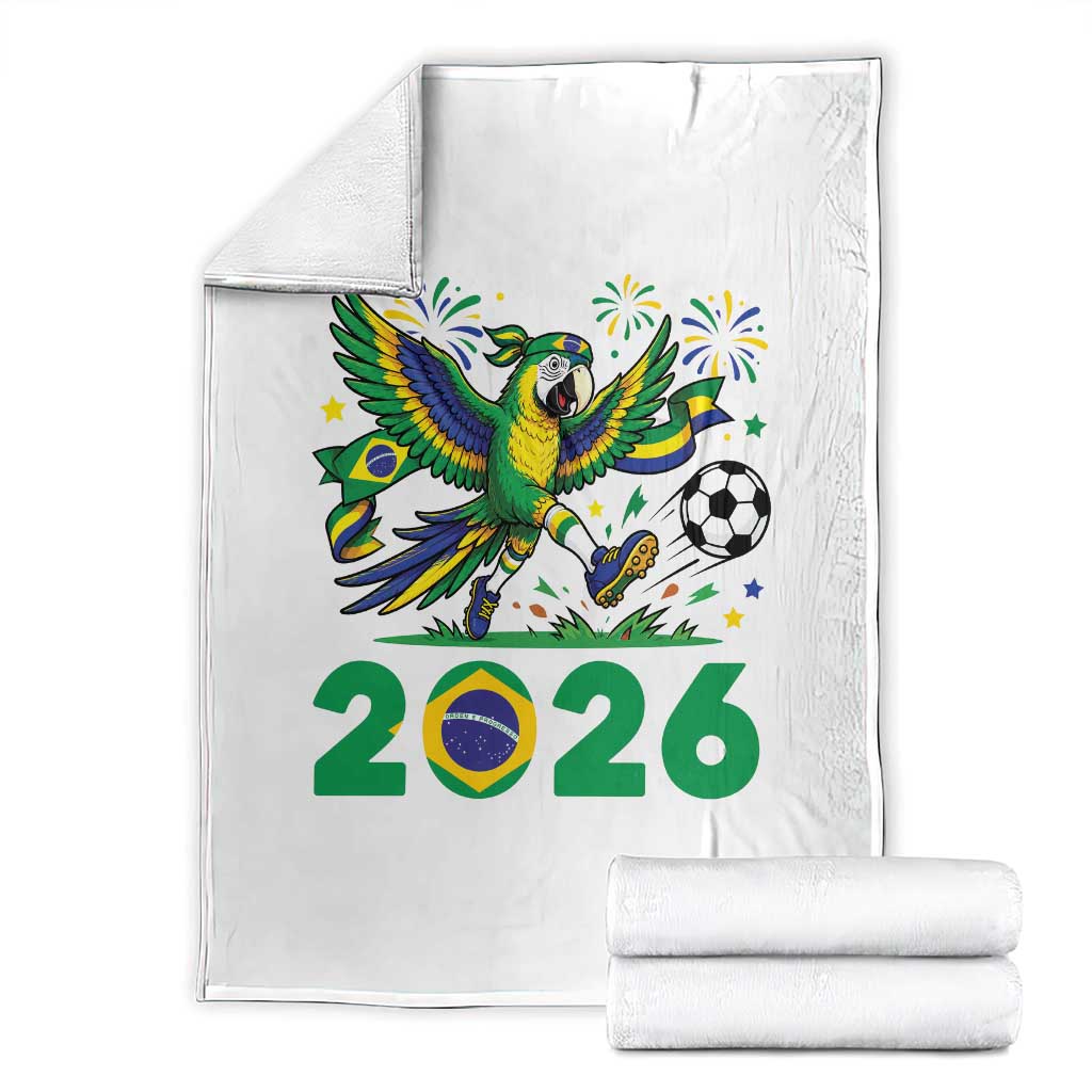 Funny Brazil Soccer Macaw Throw Blanket 2026 Football Fan Graphic TS12 White Print Your Wear