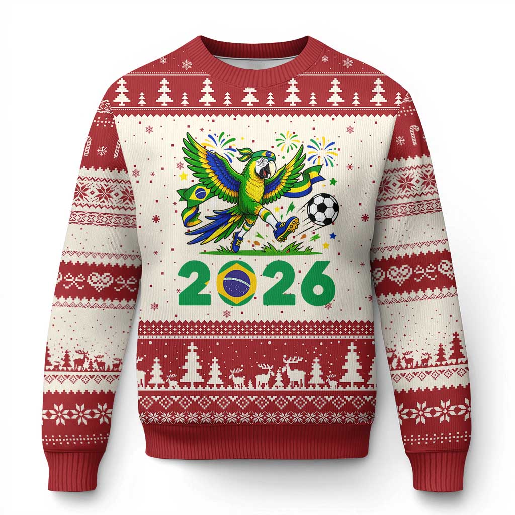 Funny Brazil Soccer Macaw Ugly Christmas Sweater 2026 Football Fan Graphic TS12 Beige Red Print Your Wear