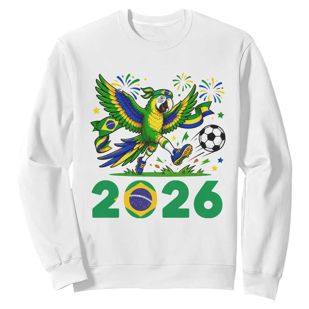 Funny Brazil Soccer Macaw Sweatshirt 2026 Football Fan Graphic TS12 White Print Your Wear