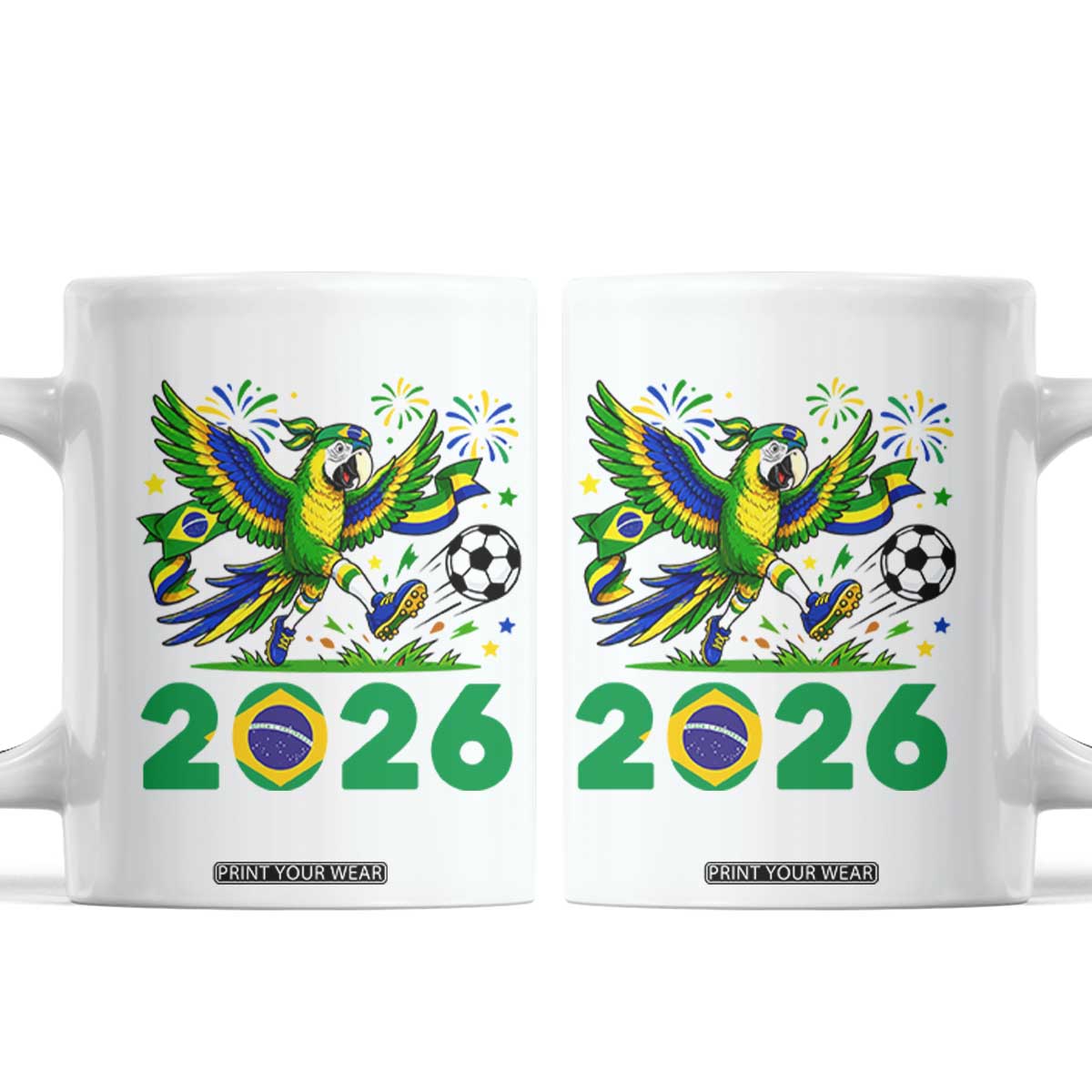 Funny Brazil Soccer Macaw Coffee Mug 2026 Football Fan Graphic TS12 White Print Your Wear