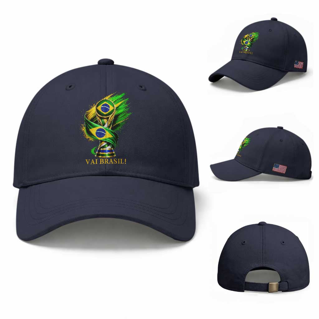 Brazil Soccer Fan 2026 Gift Baseball Cap Vai Brasil TS12 Baseball Cap Universal Fit Navy Print Your Wear