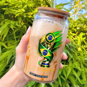 Brazil Soccer Fan 2026 Gift Glass Can Vai Brasil TS12 Black Print Your Wear