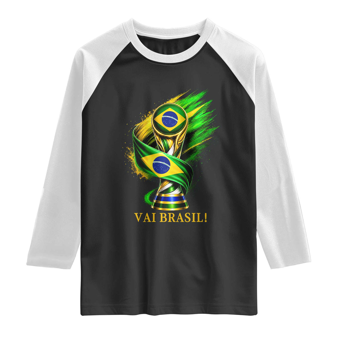 Brazil Soccer Fan 2026 Gift Raglan Shirt Vai Brasil TS12 Black White Print Your Wear