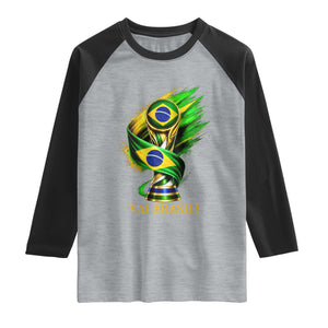 Brazil Soccer Fan 2026 Gift Raglan Shirt Vai Brasil TS12 Heather Gray Black Print Your Wear
