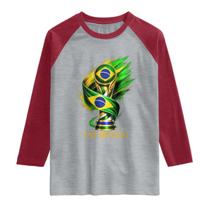 Brazil Soccer Fan 2026 Gift Raglan Shirt Vai Brasil TS12 Heather Gray Heather Red Print Your Wear