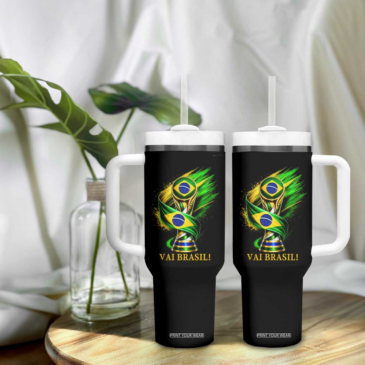 Brazil Soccer Fan 2026 Gift Tumbler With Handle Vai Brasil TS12 Print Your Wear