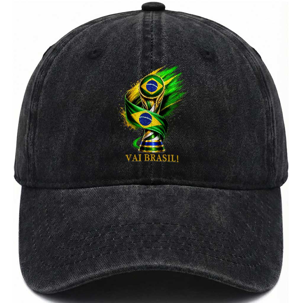 Brazil Soccer Fan 2026 Gift Washed Cotton Baseball Cap Vai Brasil TS12 Print Your Wear