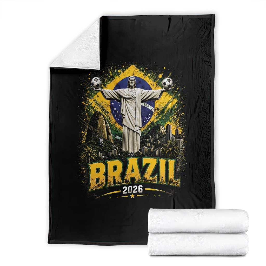Brazilian Futbol 2026 Throw Blanket Christ The Redeemer Football Pride TS12 Black Print Your Wear