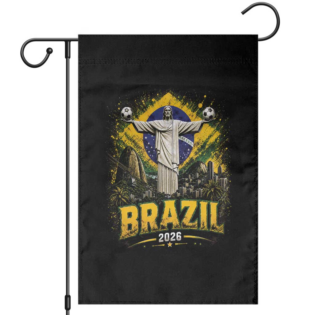 Brazilian Futbol 2026 Garden Flag Christ The Redeemer Football Pride TS12 Black Print Your Wear
