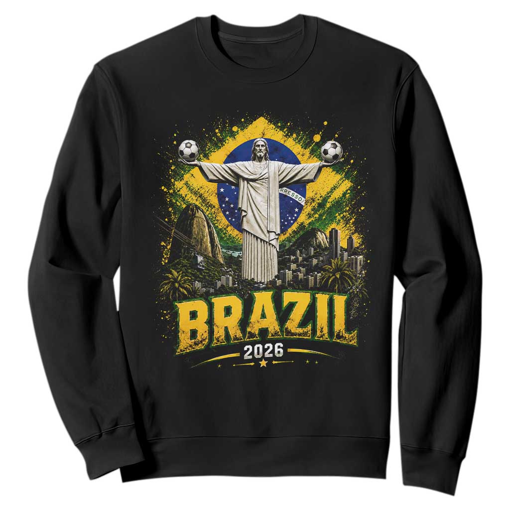 Brazilian Futbol 2026 Sweatshirt Christ The Redeemer Football Pride TS12 Black Print Your Wear