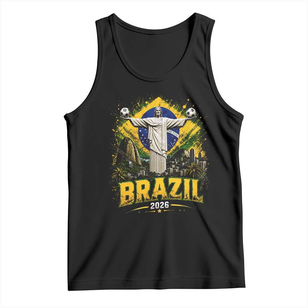 Brazilian Futbol 2026 Tank Top Christ The Redeemer Football Pride TS12 Black Print Your Wear