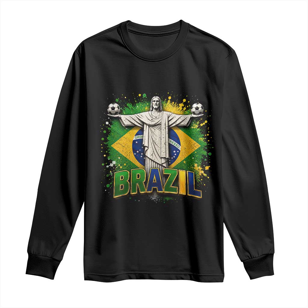 Latin Pride Christ The Redeemer Graphic Long Sleeve Shirt Brazilian Football 2026 TS12 Black Print Your Wear