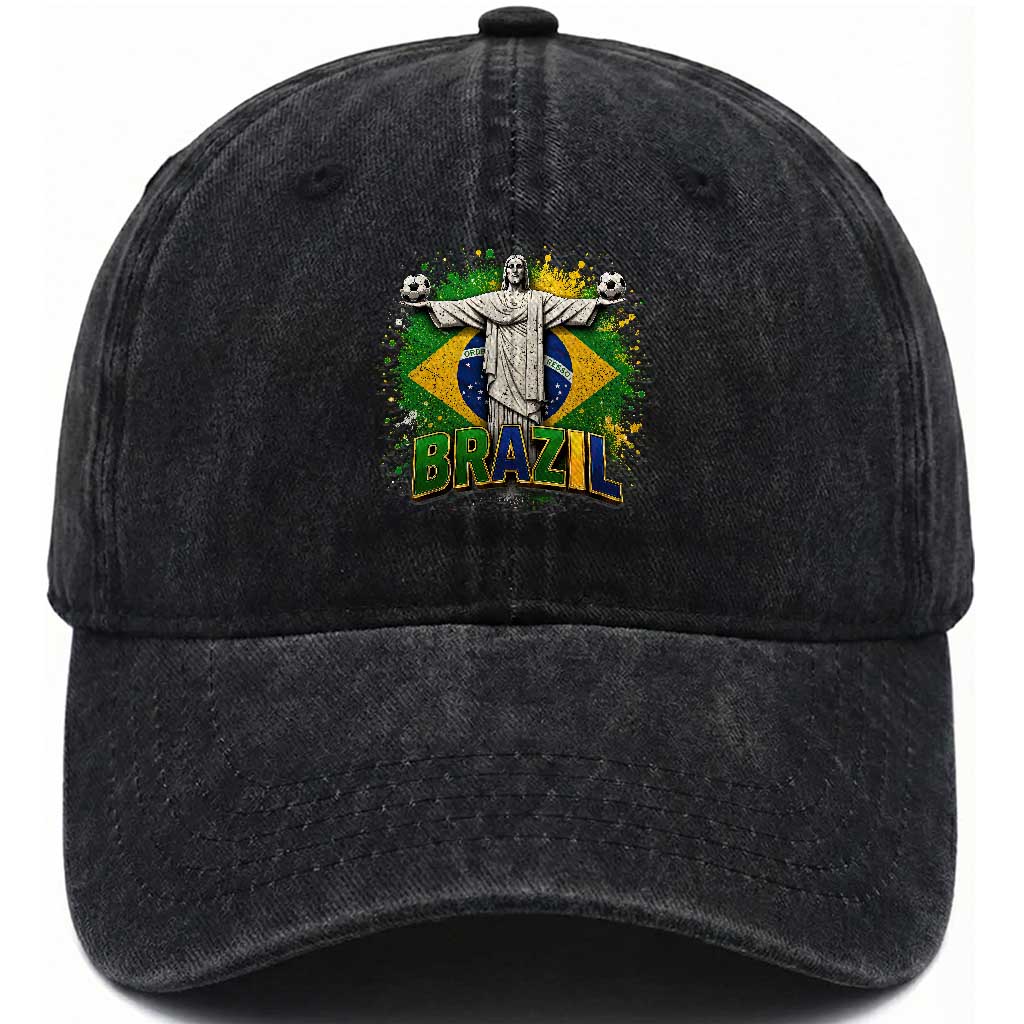 Latin Pride Christ The Redeemer Graphic Washed Cotton Baseball Cap Brazilian Football 2026 TS12 Print Your Wear