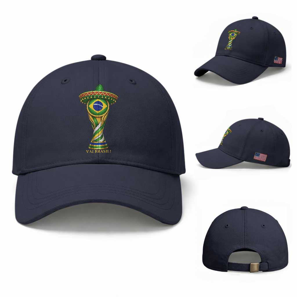 Brazil Football Supporter Gift Baseball Cap Vai Brasil TS12 Baseball Cap Universal Fit Navy Print Your Wear
