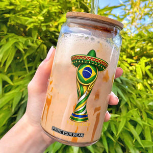 Brazil Football Supporter Gift Glass Can Vai Brasil TS12 Black Print Your Wear