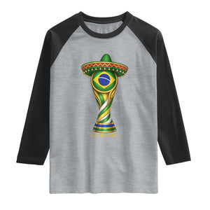 Brazil Football Supporter Gift Raglan Shirt Vai Brasil TS12 Heather Gray Black Print Your Wear